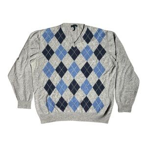Enzo Mantovani Cashmere Sweater Argyle V Neck Italy